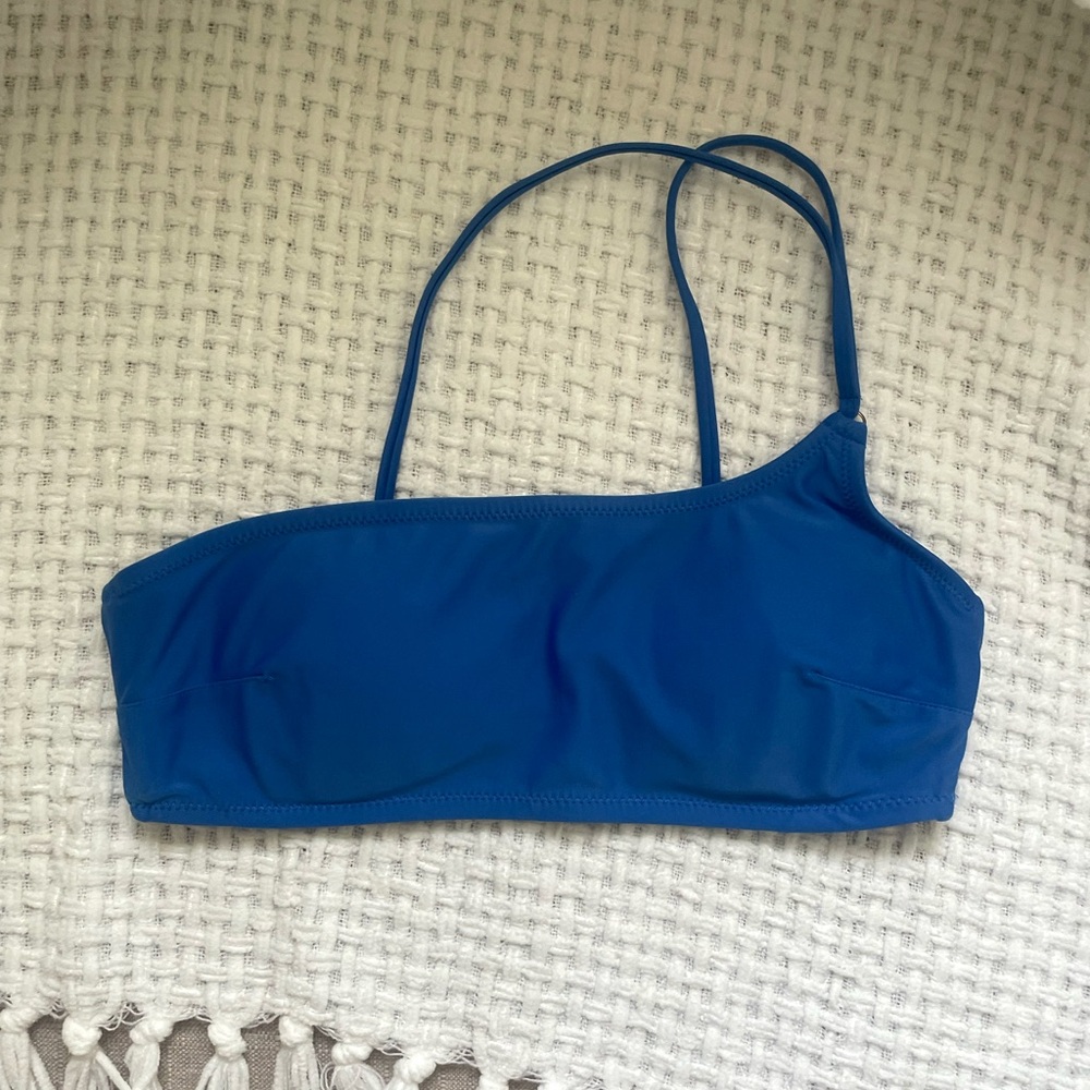 Aerie Blue Strappy One Shoulder Bikini Top Size S Removable Pads Bandeau